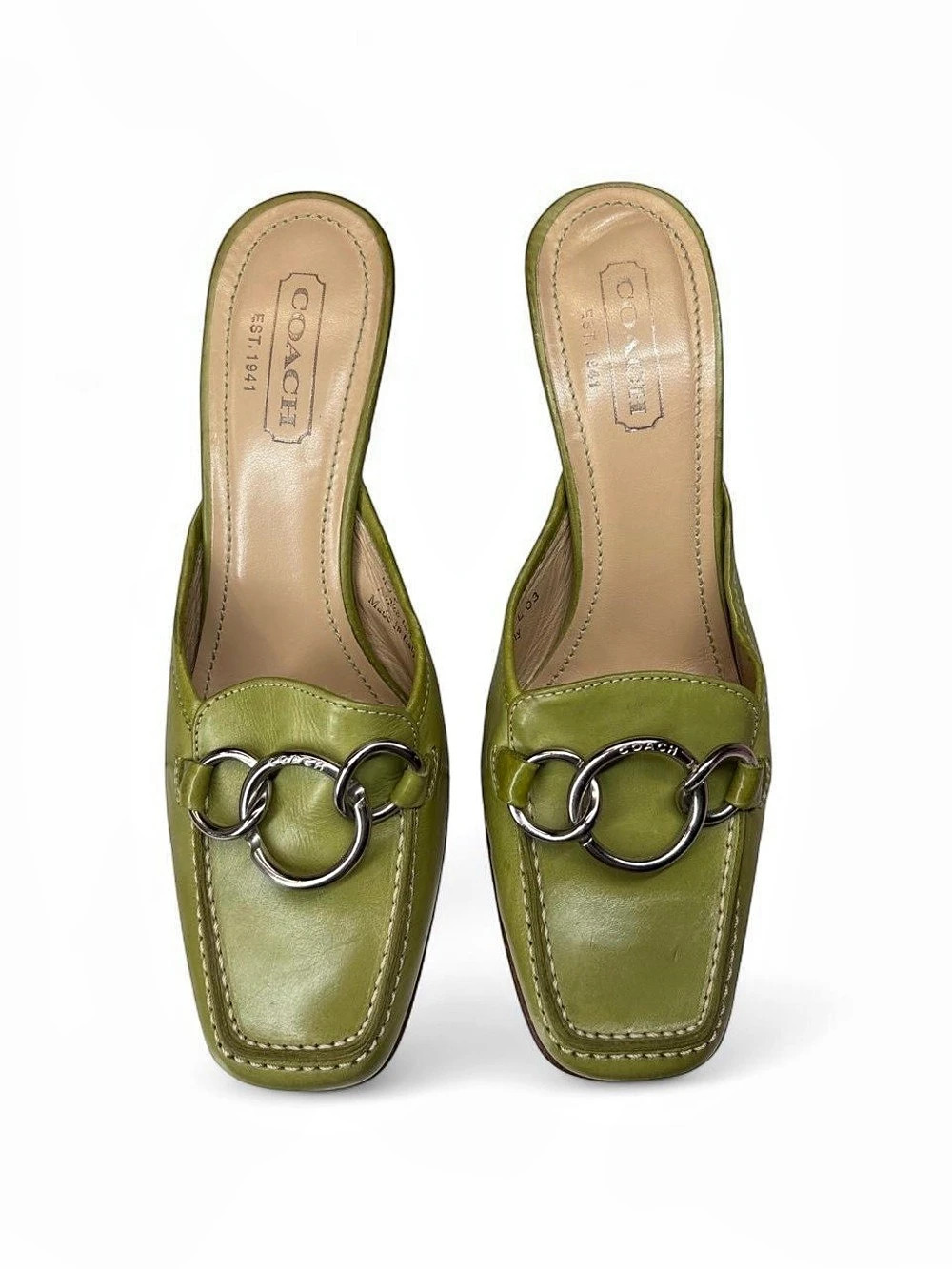 Y2K Coach A3228 Lacie Green & Brown Leather Mules US 6.5